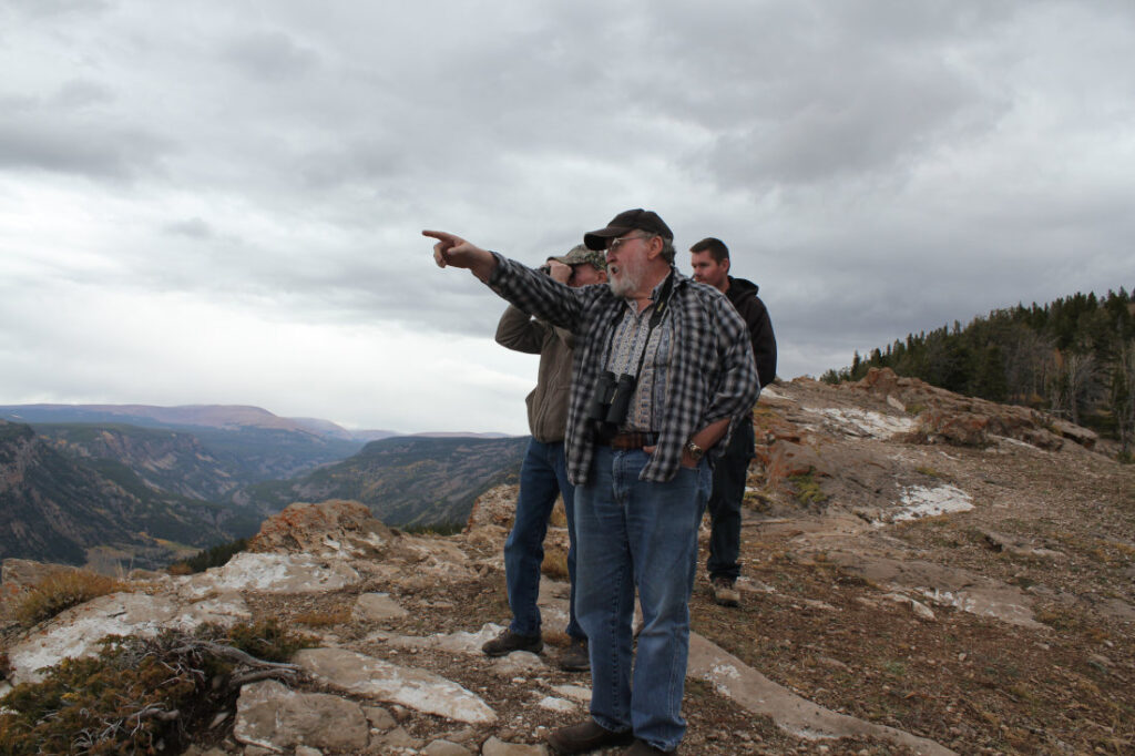 Craig, Kim, and Jeremy Vandermeyden scanning the Whiterocks River drainage for elk