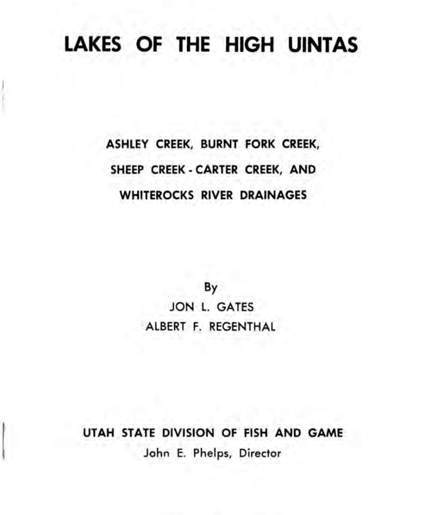 1964 LAKES OF THE HIGH UINTAS  Ashley Creek Carter Creek and Whiterocks River